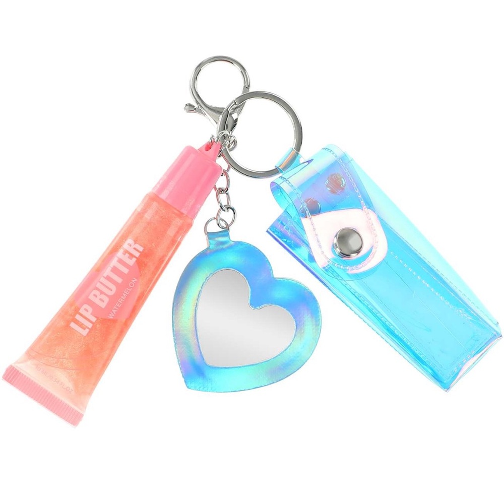 Watermelon Lip Butter Keychain Set with Heart Mirror and Lipstick Holder